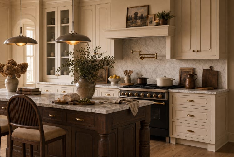 Warm traditional kitchen with custom cabinetry